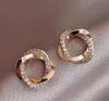 Interlocking Circle Stud Earrings with Crystal Accents Elegant Geometric Design Lightweight Metal Jewelry for Women and Girls