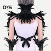 1 Set Sahte Yaka Bilek Halkası Gotik Stil Tüy Şal Taklit Tüy İçi Boş Dantel Unisex Model Sahne Gösterisi Performans Cadılar Bayramı Cosplay