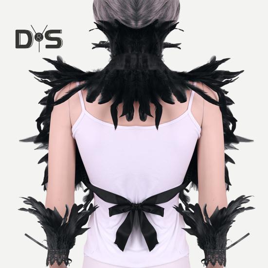 1 комплект поддельный воротник с кольцом на запястье готический стиль перьевая шаль — фото 8