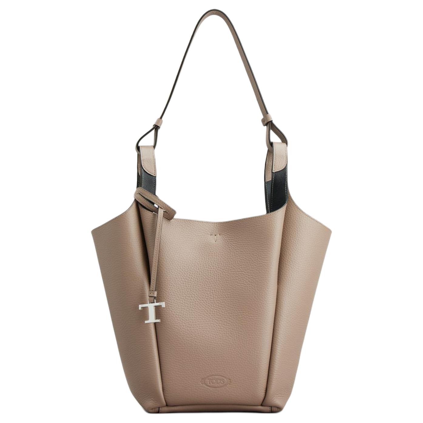

Tods Metal T-Shaped Pendant Small Calfskin Bucket Bag Women handbags Gray Brown XBWAPIE0200QRI036F Basic Set (Bag+Dust Bag)
