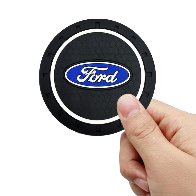 TQ011Car Cup Holder Pad Leather AMG Badge Slot Non-slip Coaster Mat Car Styling For Ford Focus 2 3 Mondeo Mk3 F150 Fusion Mustang Mk7