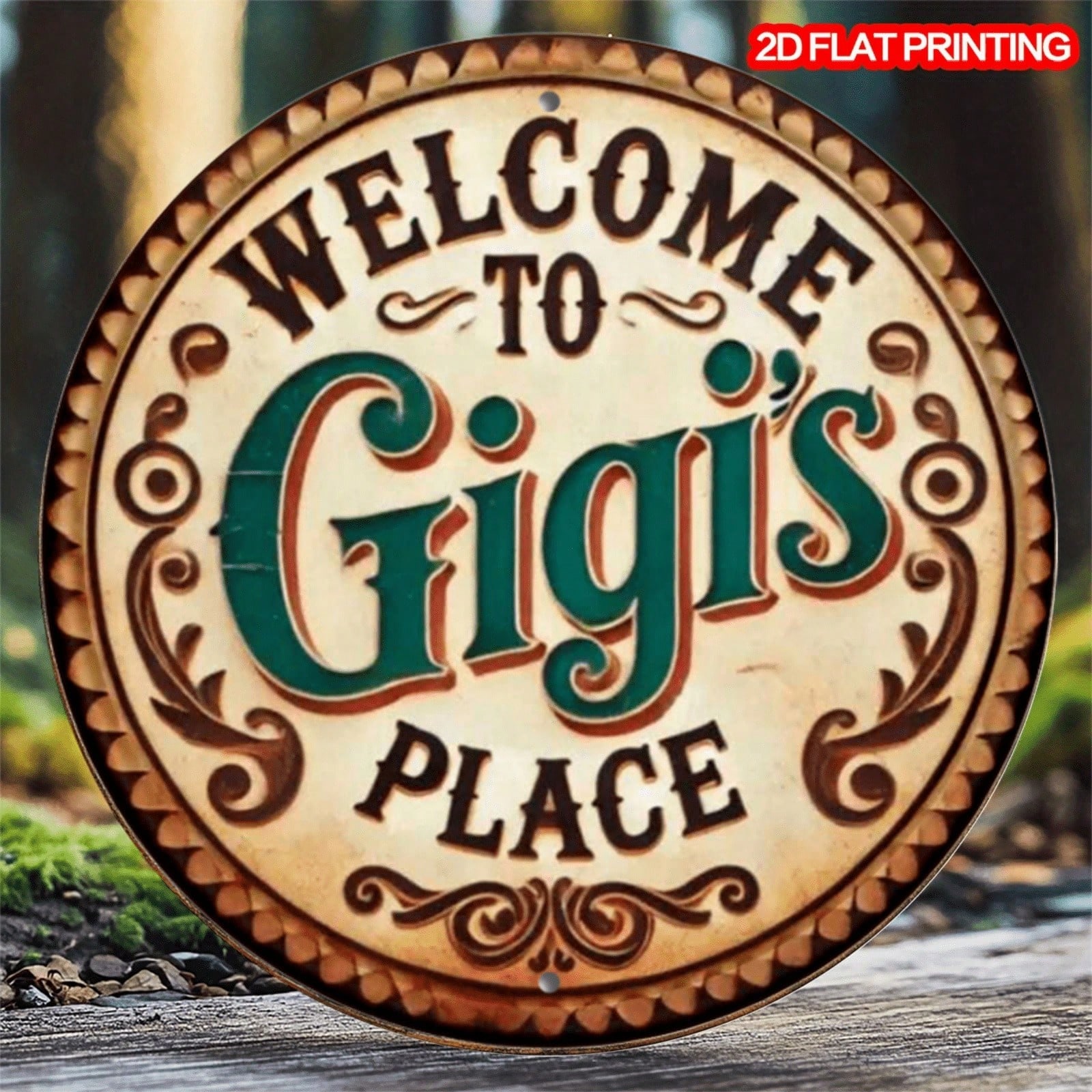 Round Metal Wall Sign Vintage Welcome 8x8 Inch Gift for Gardener Barista Home