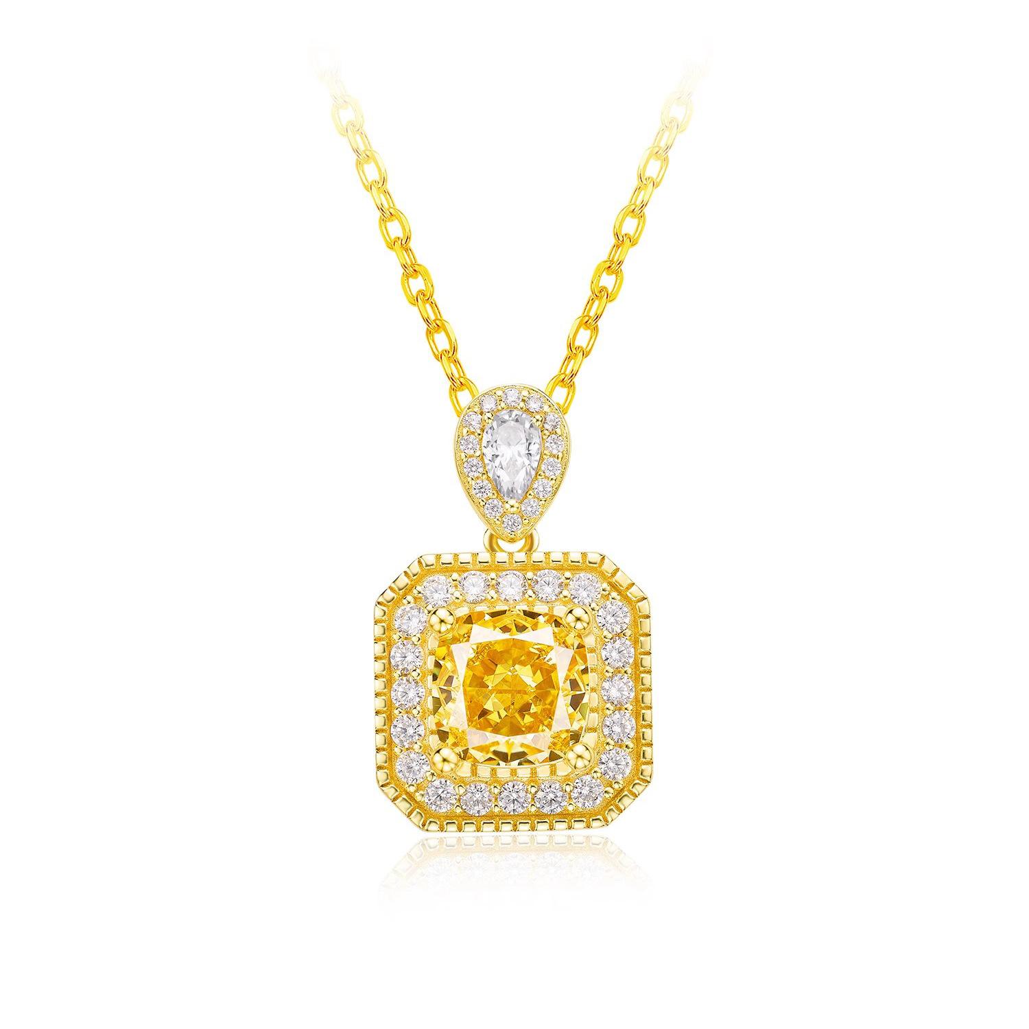 Fashion Temperament Ice Flower Cut Sugar Cube Set Necklace High Carbon Diamond Pink Diamond Pendant Yellow Diamond Ring Color Treasure Stud Earrings