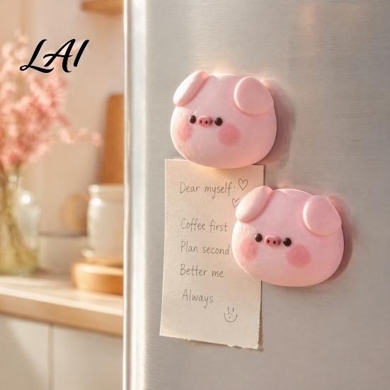 Office Message Board Accessories 2Pcs Pink Pig Head Refrigerator Magnet Resin Cartoon Magnetic Decorative Animal Magnets Decoration Memo Note Photo