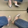 Eilyken Spring Silvery Fashion Soft Leather Pumps Women Pointed Toe Low Heels Comfortable Wedding Sandals Prom Party Shoes Size: 40