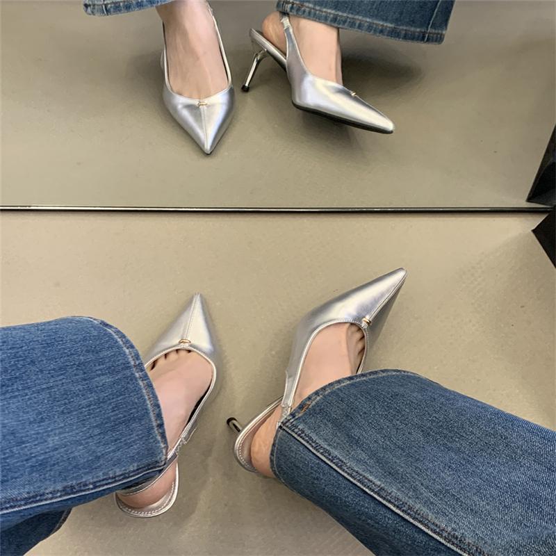 Eilyken Spring Silvery Fashion Soft Leather Pumps Women Pointed Toe Low Heels Comfortable Wedding Sandals Prom Party Shoes Size: 40