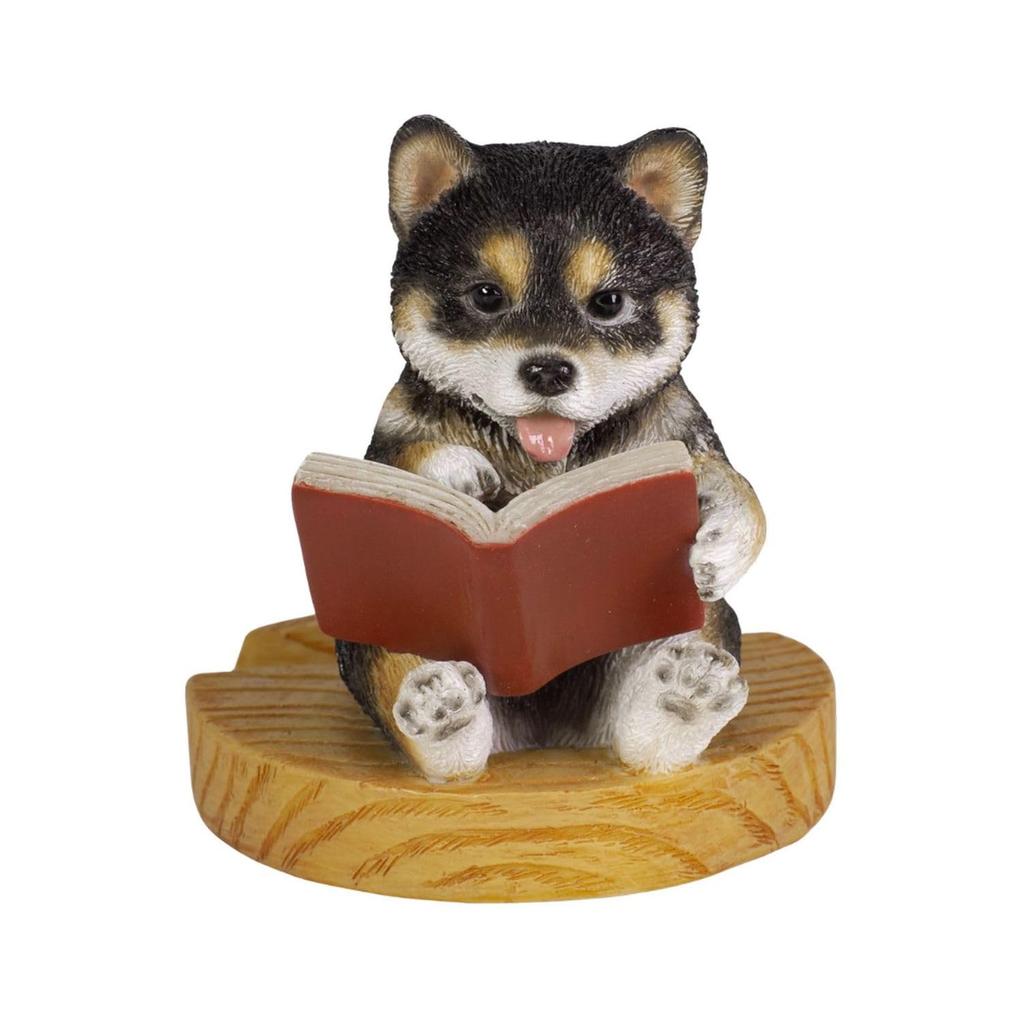 Ubia Reading Book Black Shiba Inu Smartphone Stand, 9 X 7.5 X 8.5 Cm, Doll Figurine, Animal Ornament, Garden Decor, Dog, H22333-2
