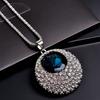 Chain Necklace Rhinestone Inlaid Vintage Long Round Pendant Necklace for Women