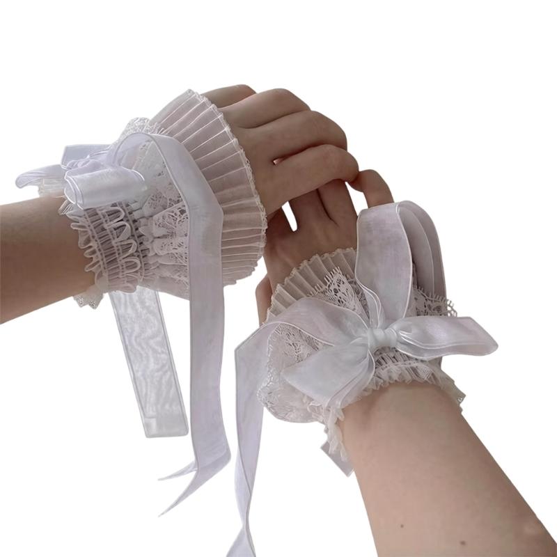 2PCS Elegant Lace Hand Sleeve Japanese Korean Style Wrist Cuffs For Cosplay And Photoshoot Comfortable Elastic Design