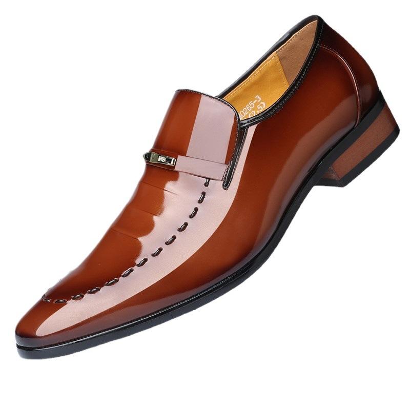 

Old Man s Head Men s Cowhide Leather Shoes British Business Pointed Fashion Formal Wear Wedding Shoes Shiny Leather Low Top Shoes for Men 37