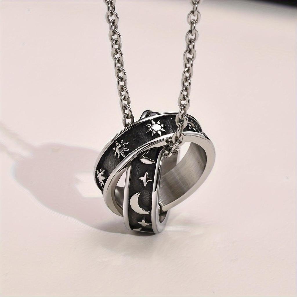 Literary and Fashion Star Moon Double Ring Pendant Necklace Fashion Hip Hop Accessories - Party Gifts