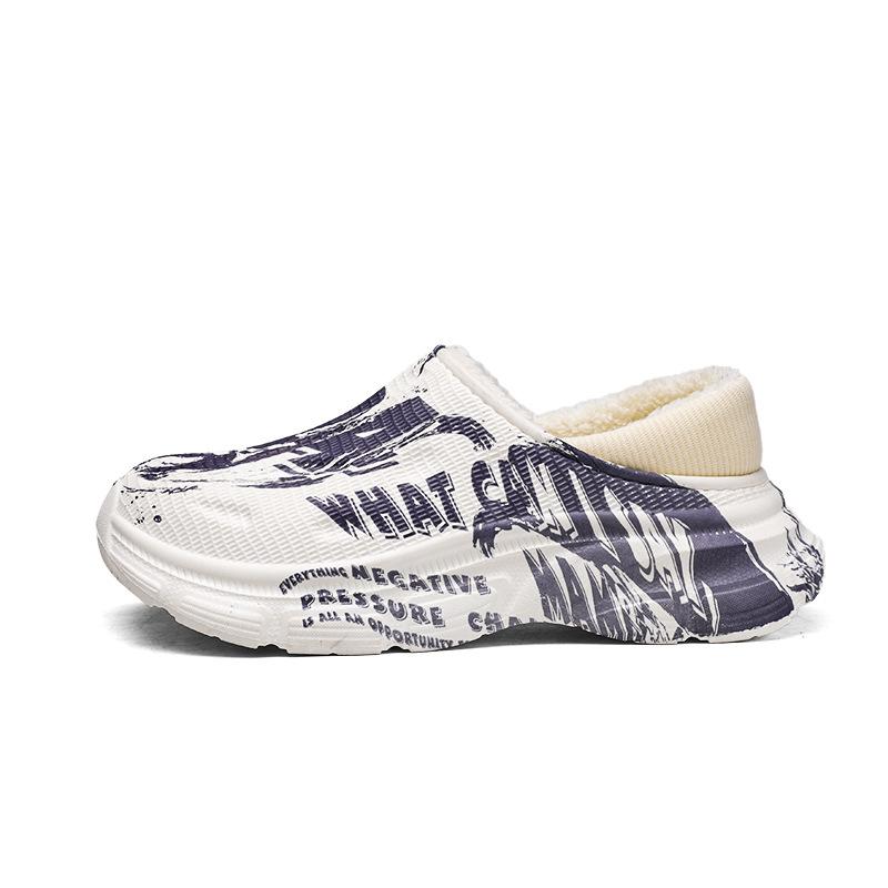 Printed Cotton Slippers Men's Winter Bag Heel Warm New Thick-soled Velvet Waterproof and Non-slip Cotton Shoes Men's Outer Wear Men's Shoes