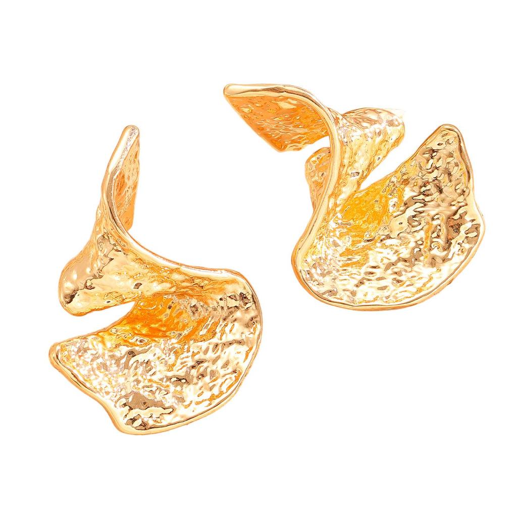 European & American Cross-Border Fashion Fan-Shaped Metal Texture Ribbon Earrings for Women - Trendy & Unique