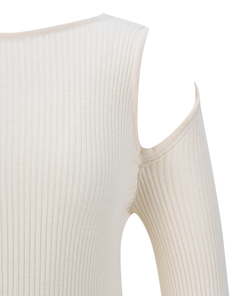 Tobaseu Slim Fit Shoulder Cutout Knit Dress (Ivory)