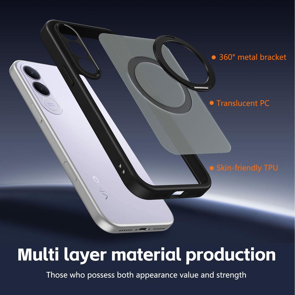 KEYSION 360° Rotating Ring Stand Magnetic Phone Case for VIVO V70 FE 5G Matte Translucent Shockproof Back Cover for VIVO V70 FE