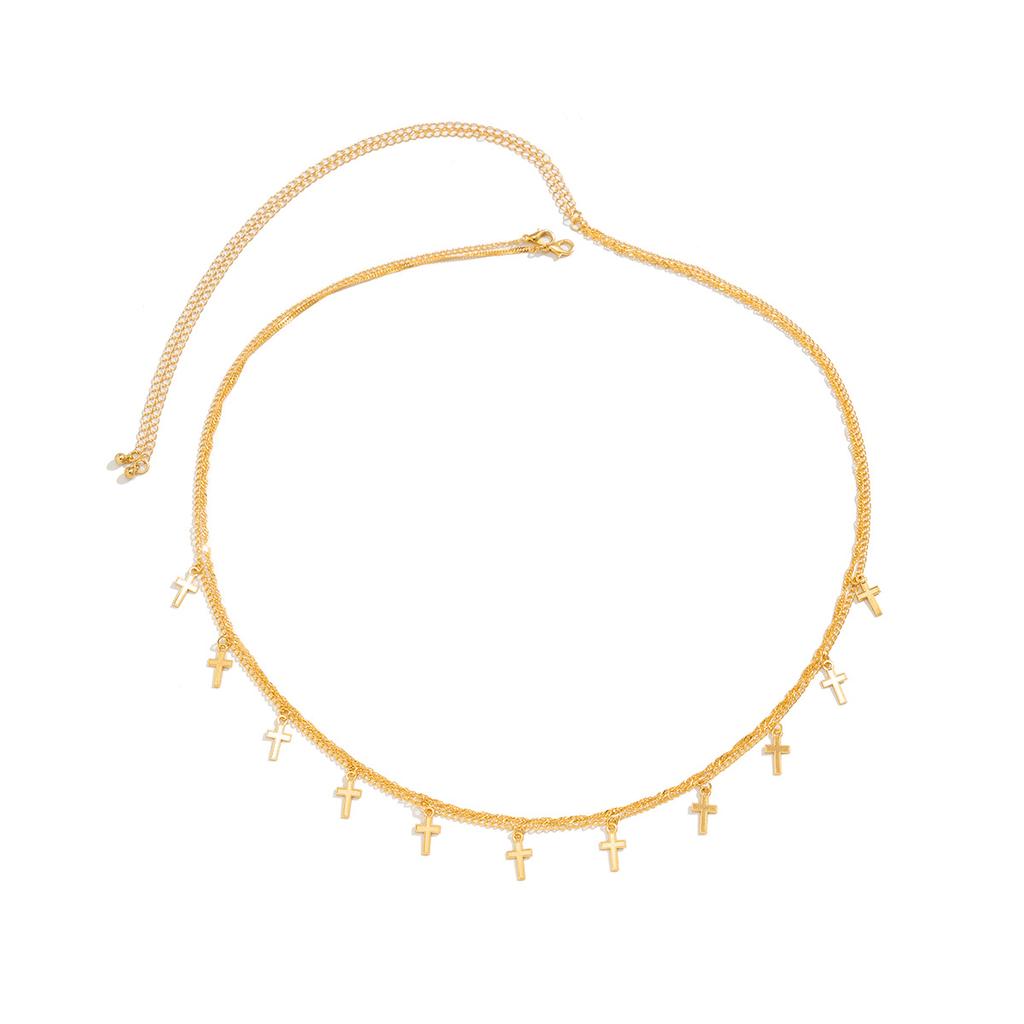 Simple Double-Layer Metal Snake Bone Chain Waist Chain, Sexy Beach Cross Fringed Body Chain