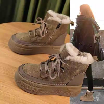 Leather Platform Snow Boots Children's Winter New Fur Integrated Short Boots Piled Thickened Warm Cotton Shoes