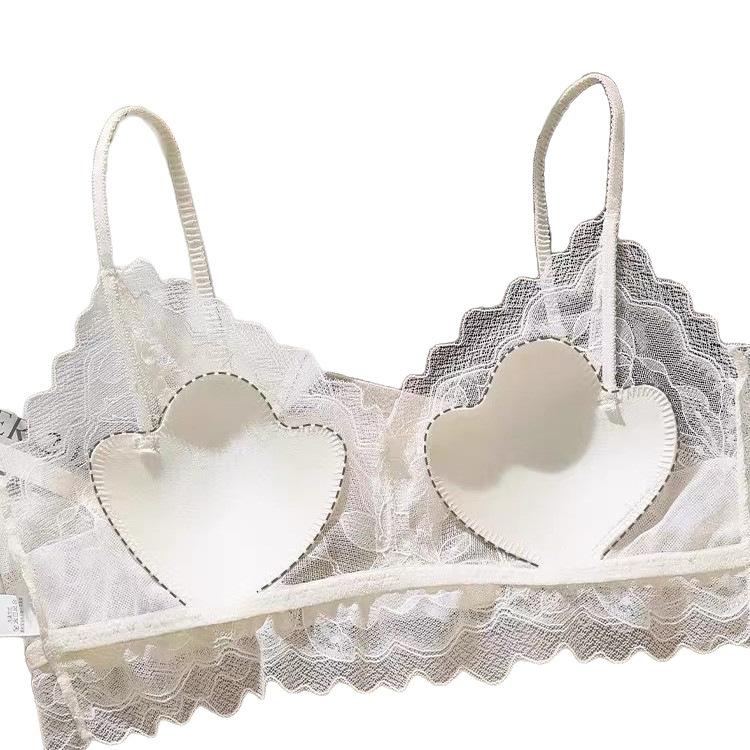 French Lace U-Back Wireless Bra, Thin Thin Strap Push Up Small Bust Back Shaping Summer Women Bralette