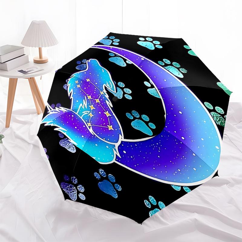 

Galactic Wolf Moonlight Automatic Folding Umbrella - 8 Bone Iron Frame, Portable Tri-Fold Design, Suitable for Fans, Travelers, Daily Use, a
