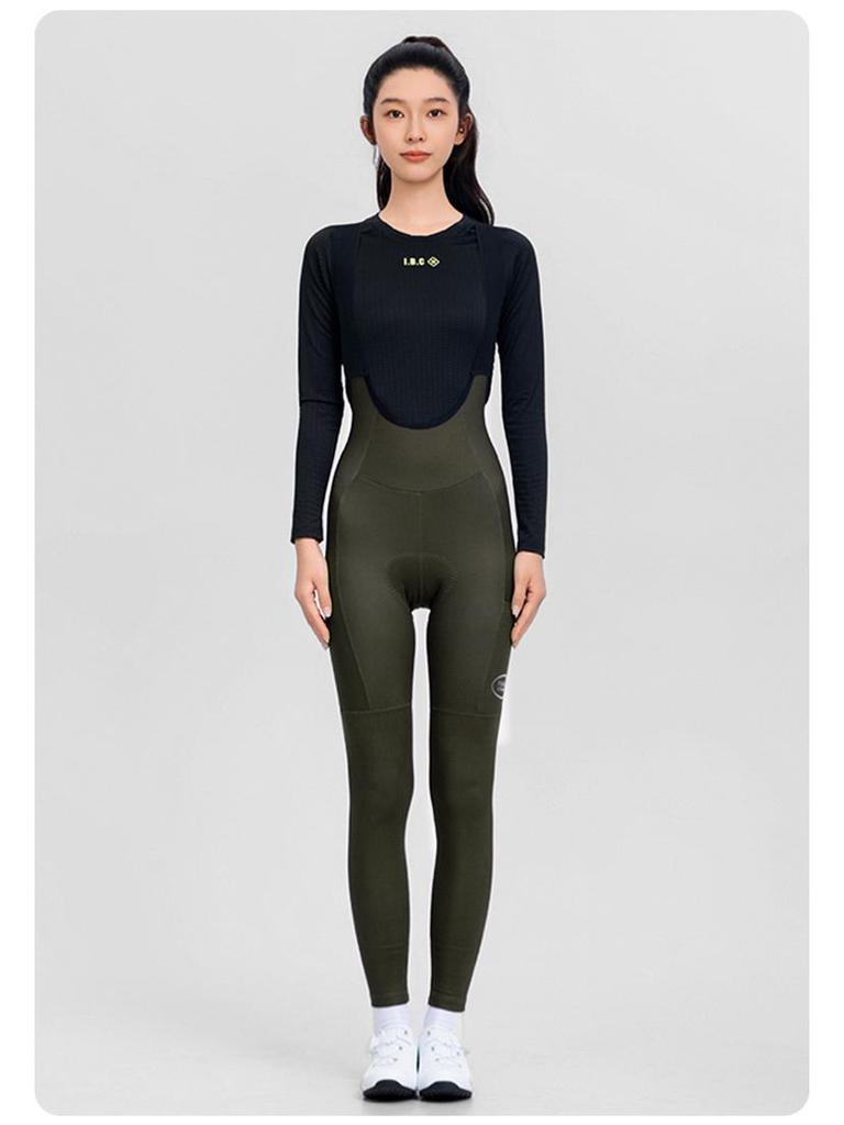 INBIKE Women's Fleece Cycling Bib Pants with High Waist, Pockets, and Belt for Autumn/Winter Road Biking