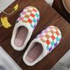 Fashion Rainbow Plaid Couple Cotton Slippers Lightweight Soft Sole Winter Home Slippers Women Indoor Bedroom Flat Non Slip Plush Slides