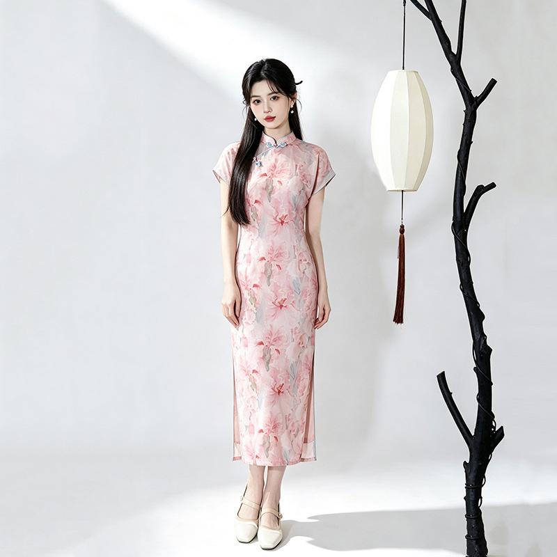 Pink national style new Chinese Suzhou long cheongsam improved young women's high-end retro short sleeves can be worn daily