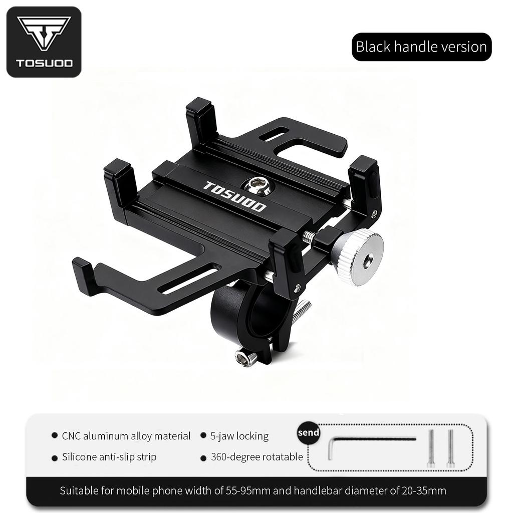 TOSUOD Bike Phone Holder Aluminum Alloy Adjustable 360 Rotation Bicycle Motorcycle Phone Mount Five Claws Mechanical Telescopic Cycling Accessories