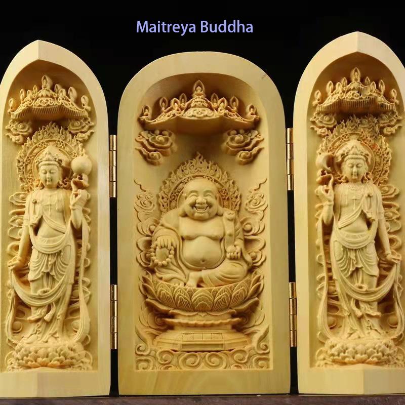Dřevořezba Bůh bohatství Guanyin sochy a figurka Skládací přenosný Domov Místnost Kancelář Bohatství Štěstí Feng Shui Dekor