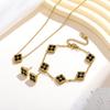 Retro Craftsmanship 18K Titanium Steel Four-Leaf Clover Jewelry Set: Flower Necklace, Bracelet, Earrings.