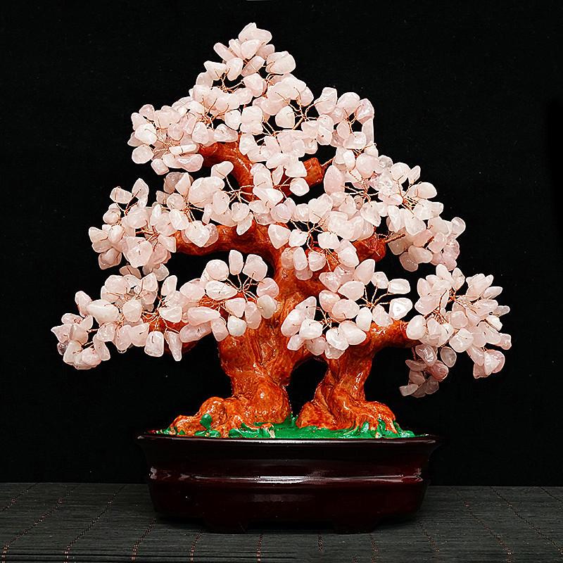 28cm Natürlicher Rosa Kristall Lebensbaum Chakra Kristallbaum - Bonsai Feng Shui Geldbaum für Heilung und Glück - 11"