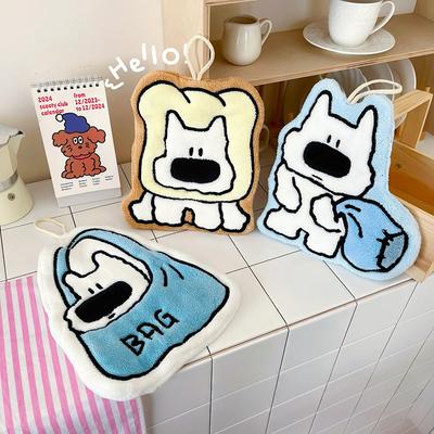 Hanging, Thickened, Super Absorbent, Cute Cartoon, Hand Towel, Coral Fleece, Small Square Towel, Dual-use In Kitchen and Bathroom, Cute Little Dog
