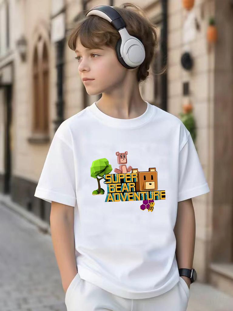 Dětské tričko s potiskem ve stylu hry Super Bear Adventure, ležérní módní víceúčelové tričko s krátkým rukávem pro chlapce i dívky