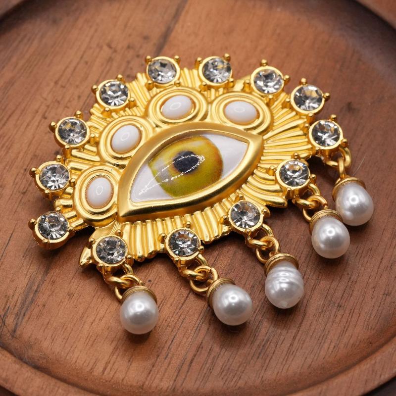 Pleated Devil'S Eye Brooch Alloy Keyhole Shape Glaze Luxury Badge Pin Trendy Tassels Banquet Clothes Metal Pin