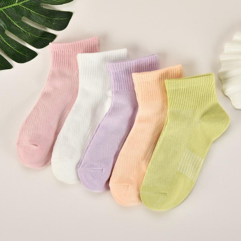 5 Pairs of Female Spring and Autumn Simple All Match Pure Color Mesh Breathable Tube Socks