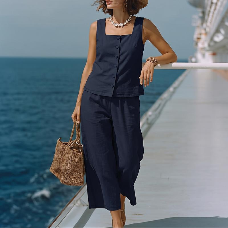 ZANZEA Women Sleeveless Vest Tops and Cropped Pants Summer Two Piece Suit Sets