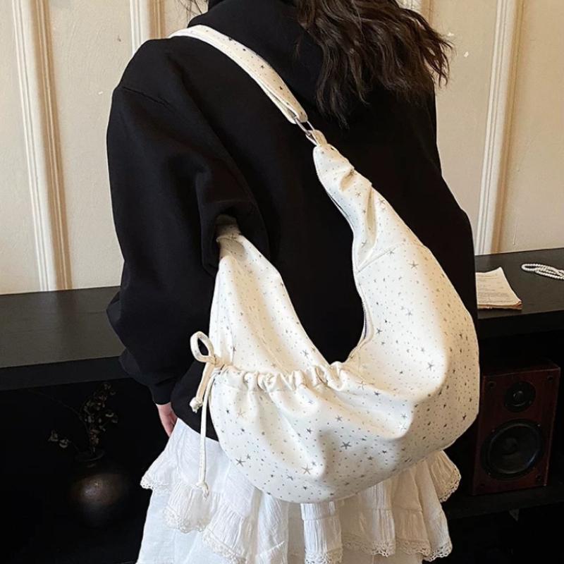 Cute Star Hobos Shoulder Bags for Women Vintage Large Capacity Female Lightweight Underarm Bag Drawstring Design Crossbody Bag