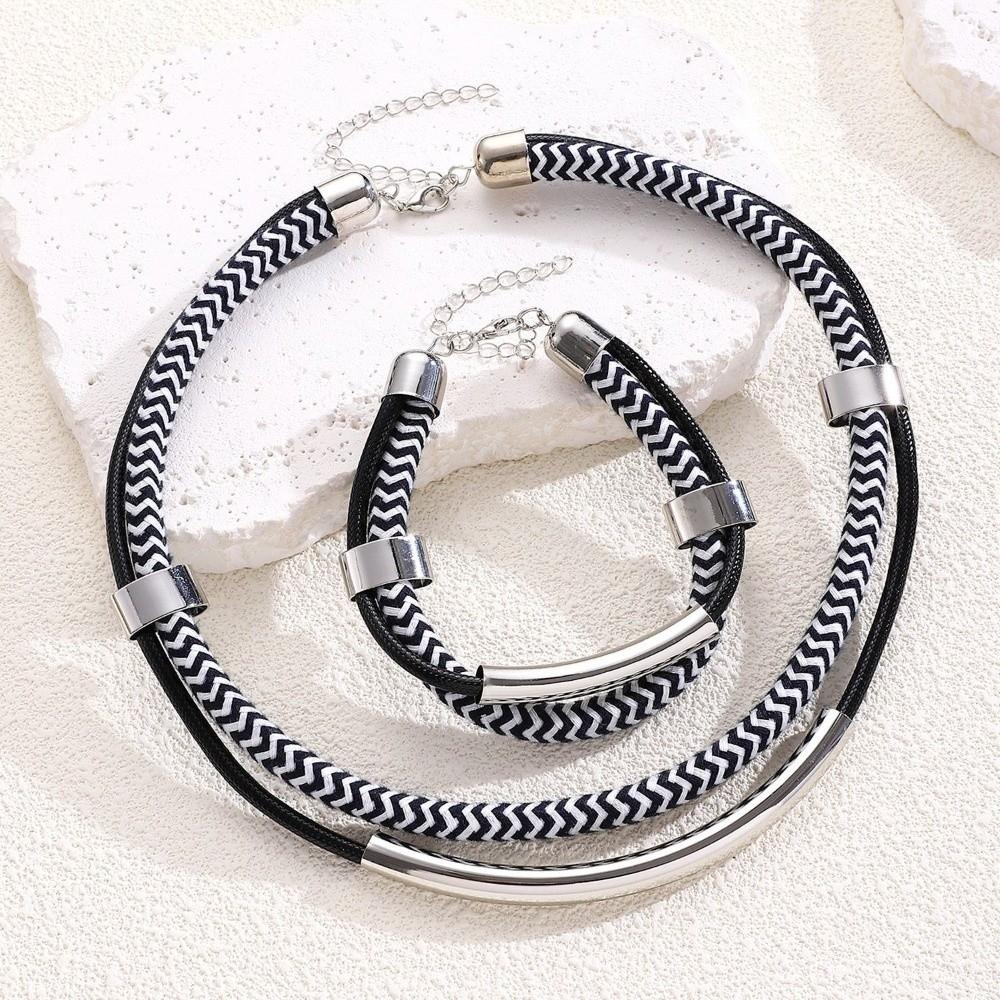 Double Line Metal Tube Jewelry Set Black and White Fashion Jewelry Daily Wear