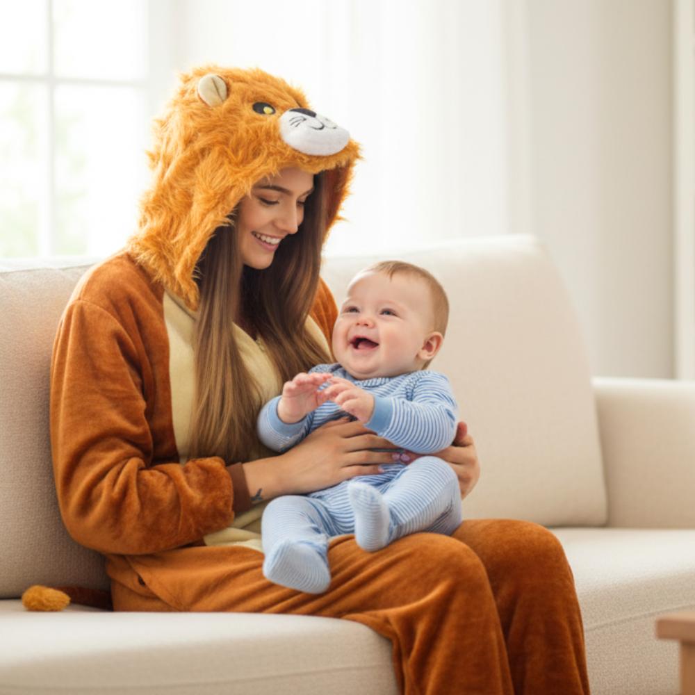 Warme Herren-Schlafanzüge Löwe Kigurumi Erwachsenen Overall Jumpsuit m Onesie Löwen Kostüm - S