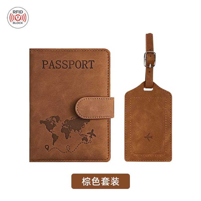 Pu leather anti-magnetic passport bag luggage tag set leather anti-theft brush rfid passport holder ID bag passport cover