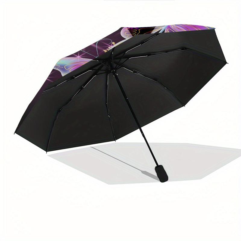 Butterfly and Flower Sparkle Phone CaseUmbrella, Cute Umbrella with Cute Design, Portable 3-Fold Compact Umbrella for Men & Women, Valentine's Day Mot