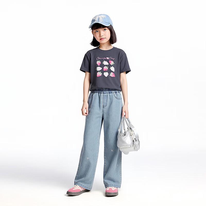 Annil Girls' Summer Elastic Waist Denim Jeans