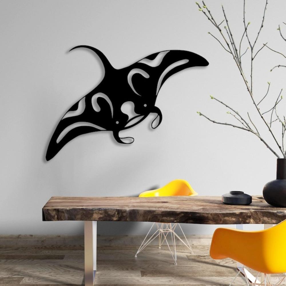 Manta Ray Metal Wall Art, Modern Ocean Sculpture Home Decor