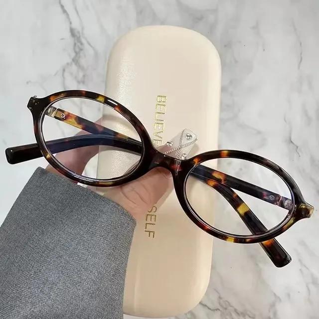 

Leopard Print Oval Small Frame Glasses Retro Korean Plain Glasses Blue Light Blocking Eyeglasses Eye Protection Glassess Decor леопардовый