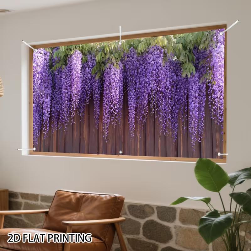 2D Ländlicher Holzzaun Kaskadierende Lavendel-Glyzinienblüten Hof-Hintergrund