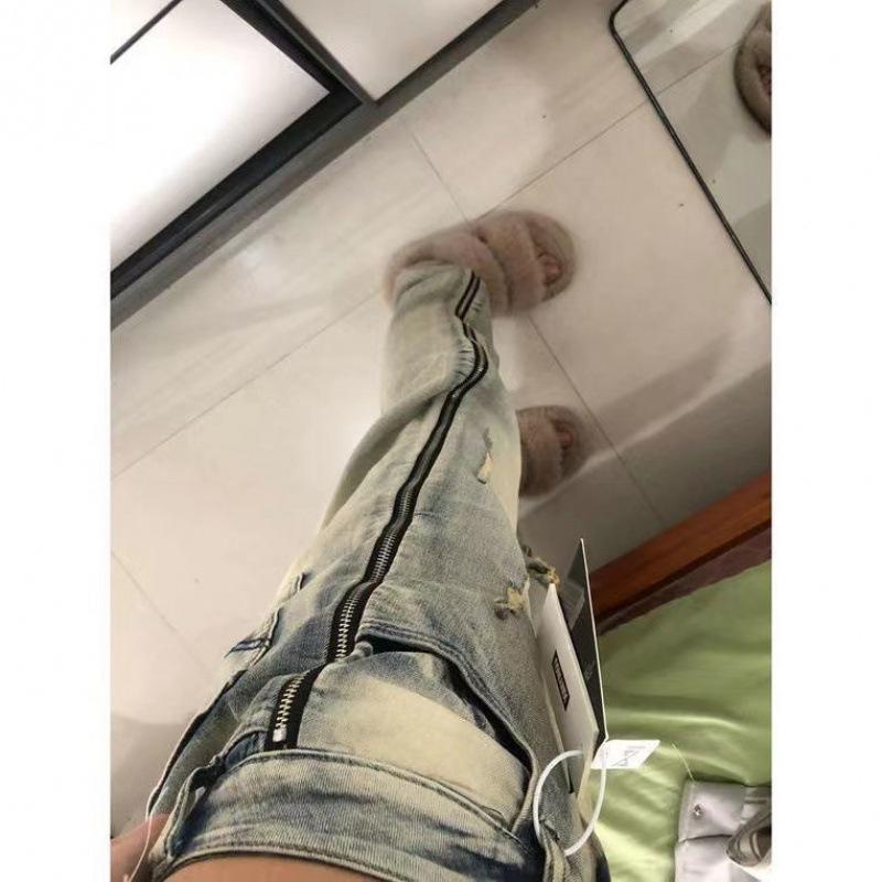 

Джинсы с молнией женские весенне-летние светлого цвета в стиле ретро, прямые брюки-трубы, нишевый дизайн 3XL recommends 140-80kg