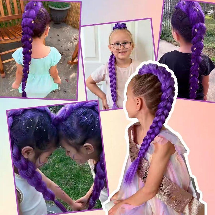 Hexenjäger-Gruppe Zopf Geflochtenes Haarteil mit Haargummi für Mädchen - Lila Geflochtene Perücke