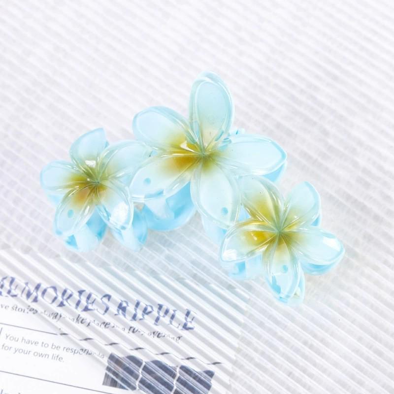 European/American Three Flowers Plumeria Claw Clip - Cute Large Hairpin for Women's Bun