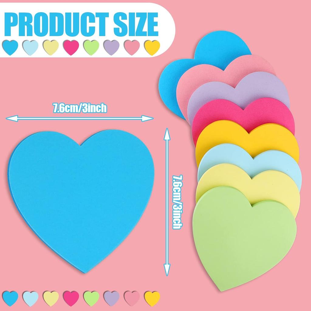 Teling 48 Pcs Heart Sticky Notes, 2160 Sheets Heart Shaped Sticky Notepads, 3 X 3 Cute Self Sticky Notepads Colorful Power Notes for Valentine's Day