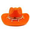 Red Cowboy Straw Hat Men's and Women's Cowboy Straw Hat Monochrome Curled Eaves Outdoor Beach Rider Hat Cowboy Hat