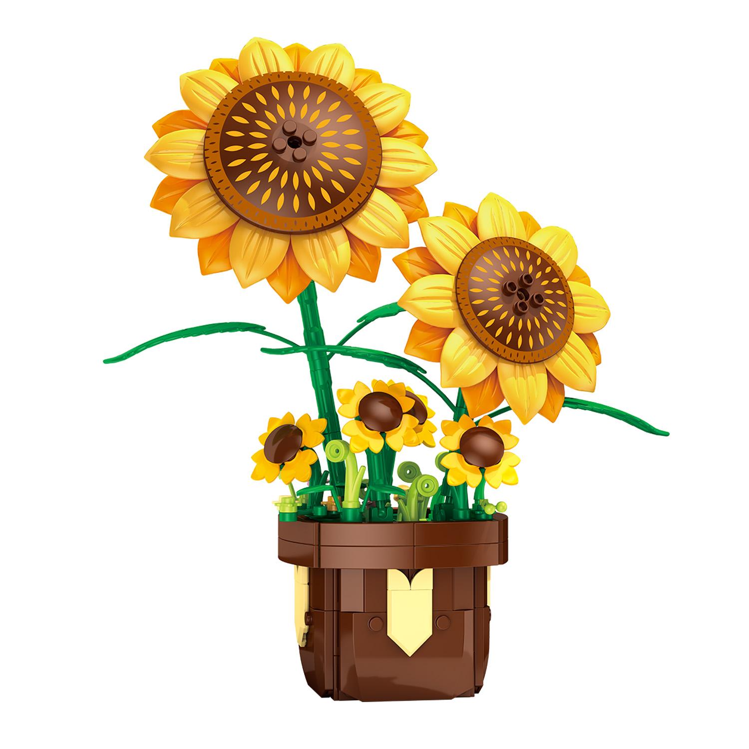 

291PCS Sunflower Potted Plant Building Block Flower Model Puzzle Toys Sets New Year Christmas Birthday Gifts